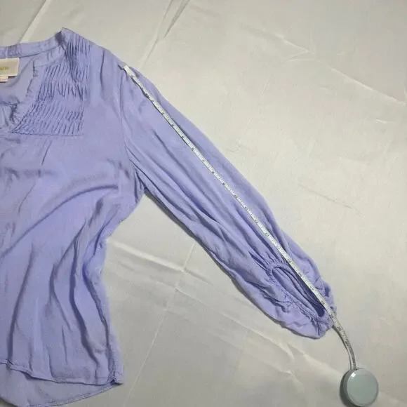 Maeve Pintuck Button Blouse Lavender Women’s 6 Peasant Cottagecore Puff Boho - Picture 6 of 16